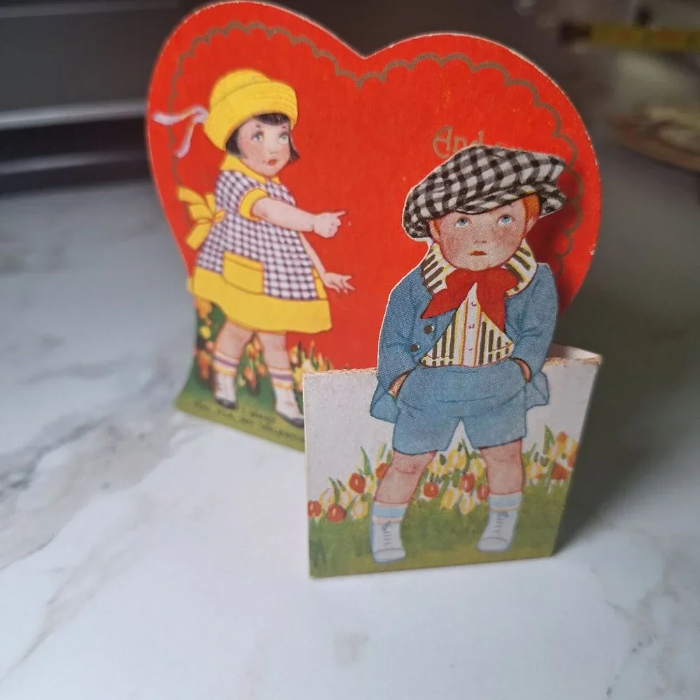 Vintage Valentine Card Kids Dog Pop-Up Heart Cutout Dog Love Kids Boy‎ Girl